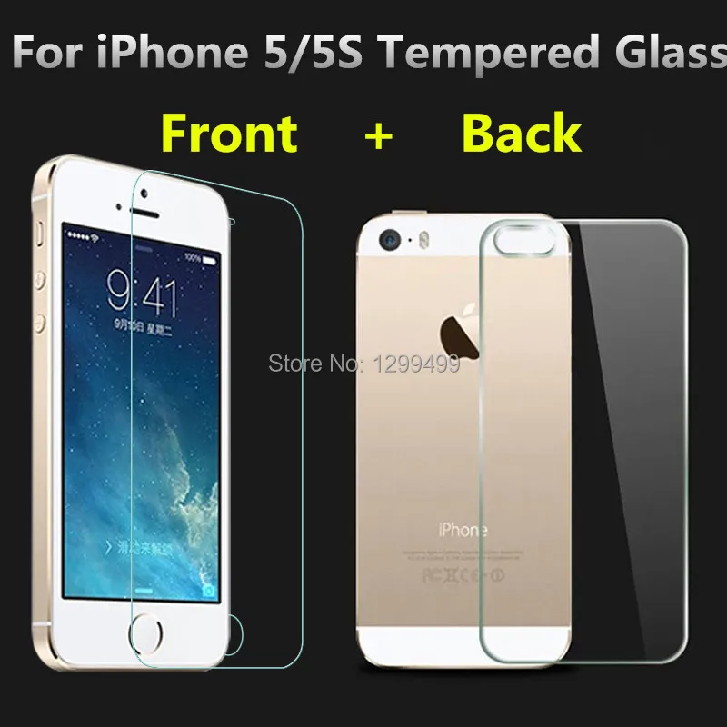 0.3mm 9H Front + Back Tempered Glass For iPhone 5 5S