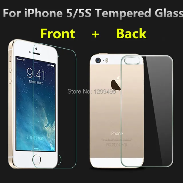 0.3mm 9H Front + Back Tempered Glass For iPhone 5 5S