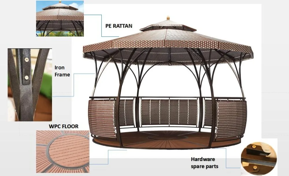 2016 Best Selling Waterproof Rattan Wicker Outdoor Gazebo For Sale