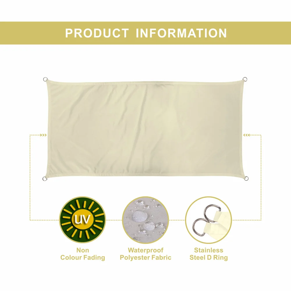 
2019 Hot Sale Rectangle 5*7m canvas shade sail uv protection netting waterproof sun sails 