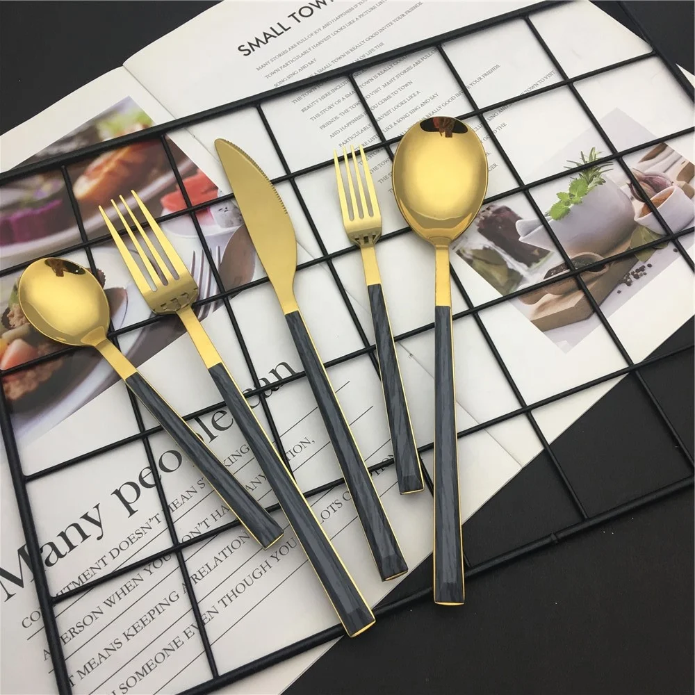 Full tag hotel cutlery tableware for table setting gold Besteck inox cubiertos couverts 24pcs stainless steel dinnerware sets