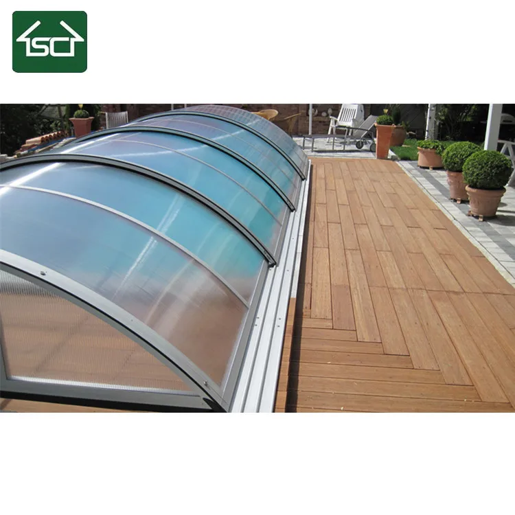 Polycarbonate swimming pool cover with durable aluminium frame design