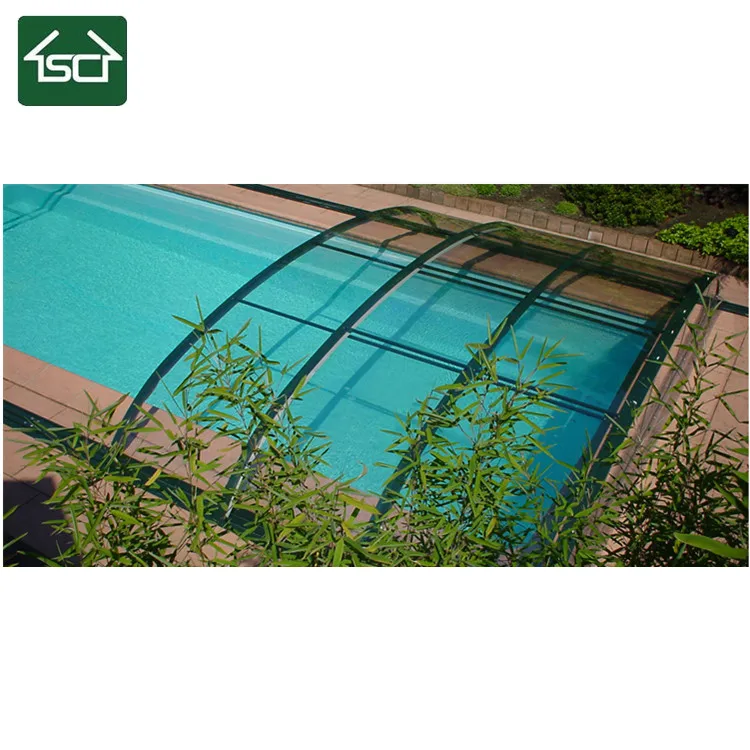 Polycarbonate swimming pool cover with durable aluminium frame design
