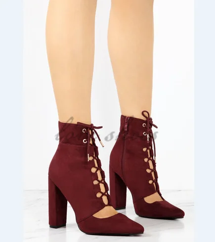 New style fashion Ladies pointed toe cut out ankle boots chunky heel ankle boots for women