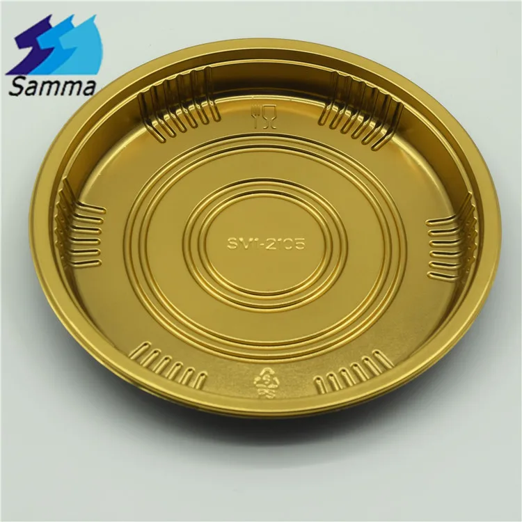 SM1-2105Gold Fashionable Wholesale Customized Printed round Dish Serving Food grade Tray Plastic Plate