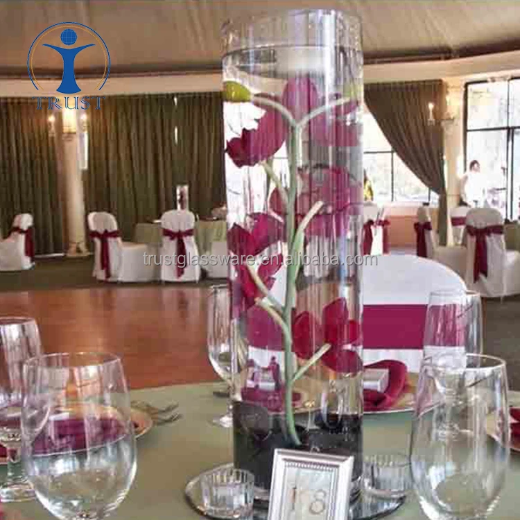 High Quality Factory Hand Made Customize supply wholesale CE fashion Tall Straight wedding glass vases