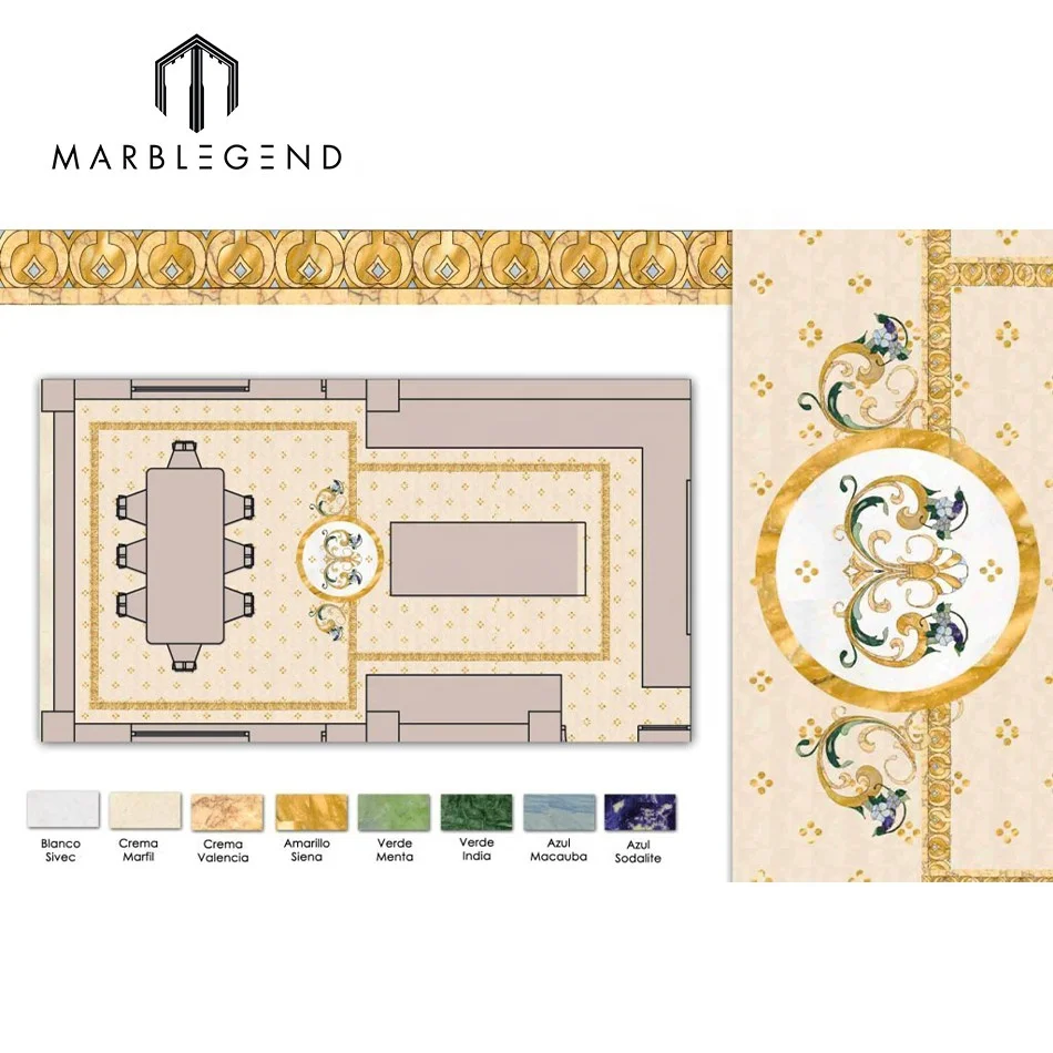 
Complex customized 3D max interior marble waterjet medallion flooring design 