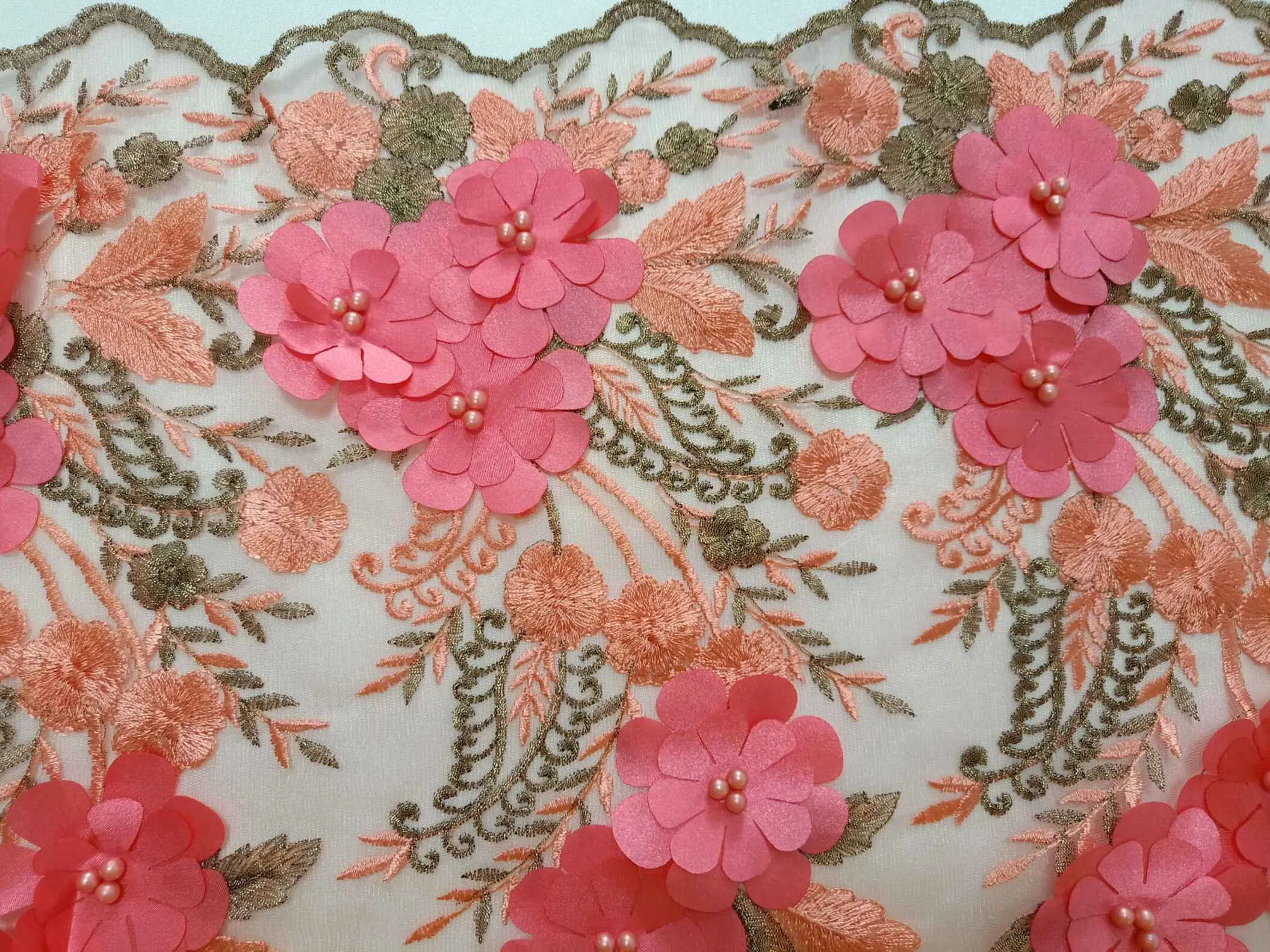 Best price 3D net lace 5 yards flower embroidery beaded lace fabric with 3 yards satin