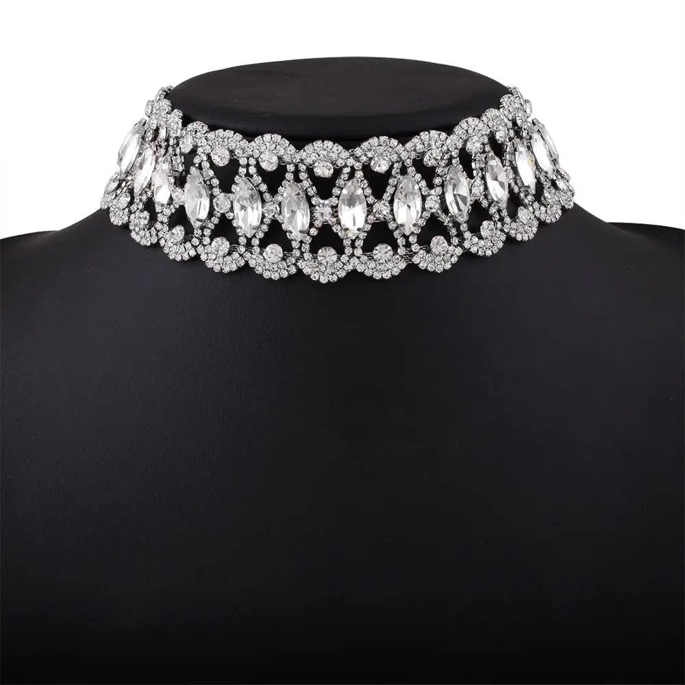 2018 Luxury Punk Flower Crystal Rhinestone Choker Collar Women Gold Silver Chain Necklace Statement Wedding Chocker Jewelry