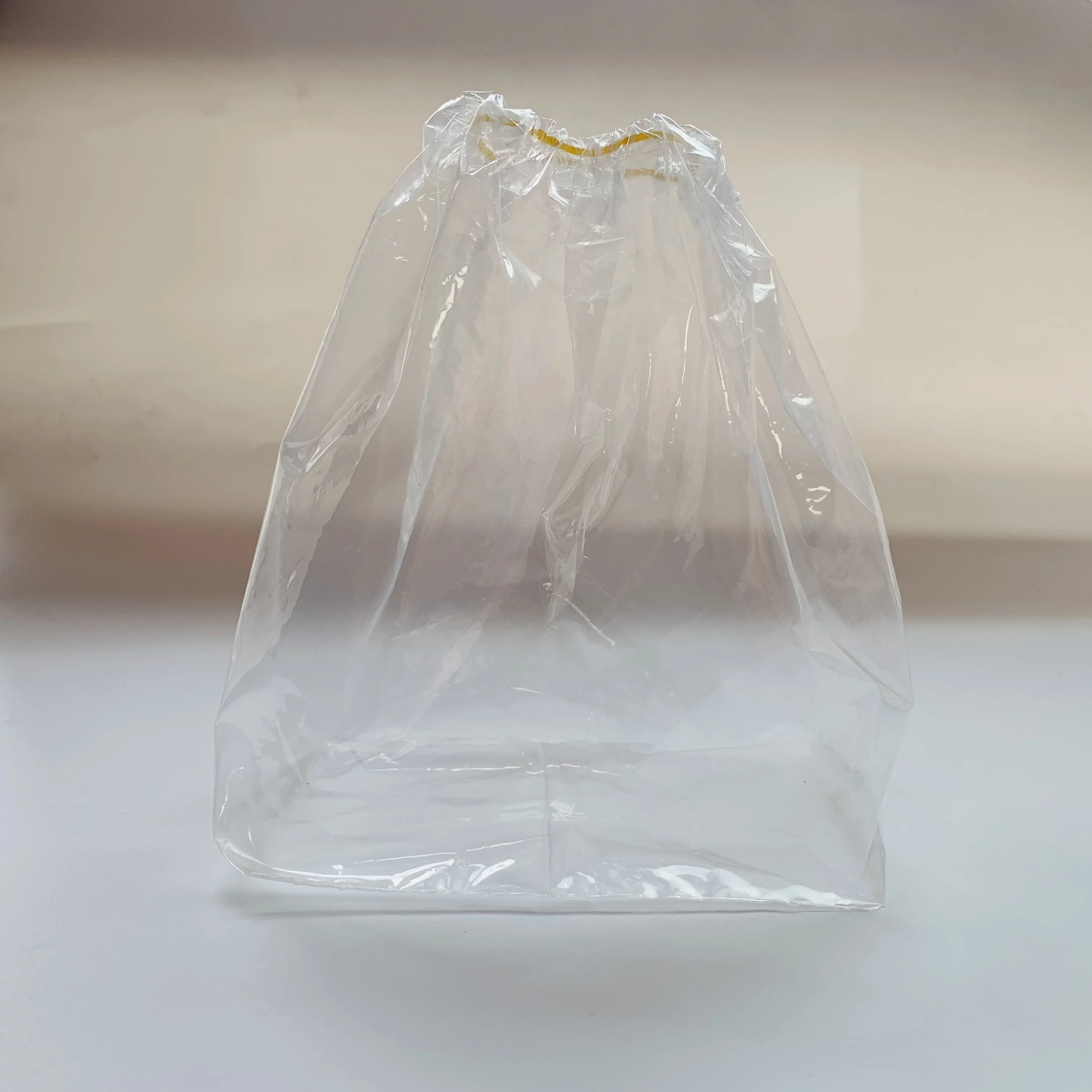 
clear transparent PE plastic square bottom bag with elastic band opening 