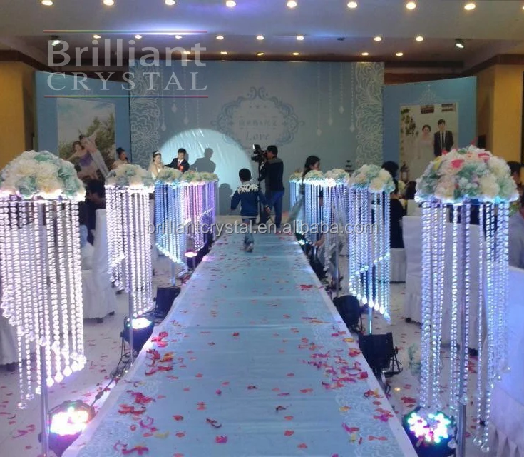 luxury 110cm tall crystal beaded wedding aisle pillar for wedding decoration
