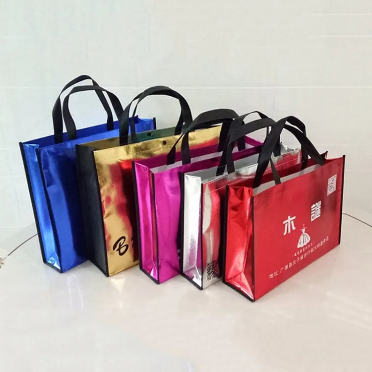 Shiny Mini Suit Bridal Veil Packaging Market Shopping Laminated Elegant Tote Non Woven Reusable Bag