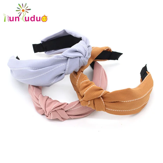 New hair decoration cloth art hair band pure color stripe hair clip fashion headband