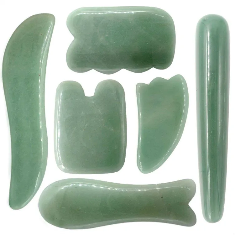 Chinese Traditional Medical Customized Logo Gua Sha Set Green Aventurine Gua Sha Facial Scraping Therapy Tool With Gift Box