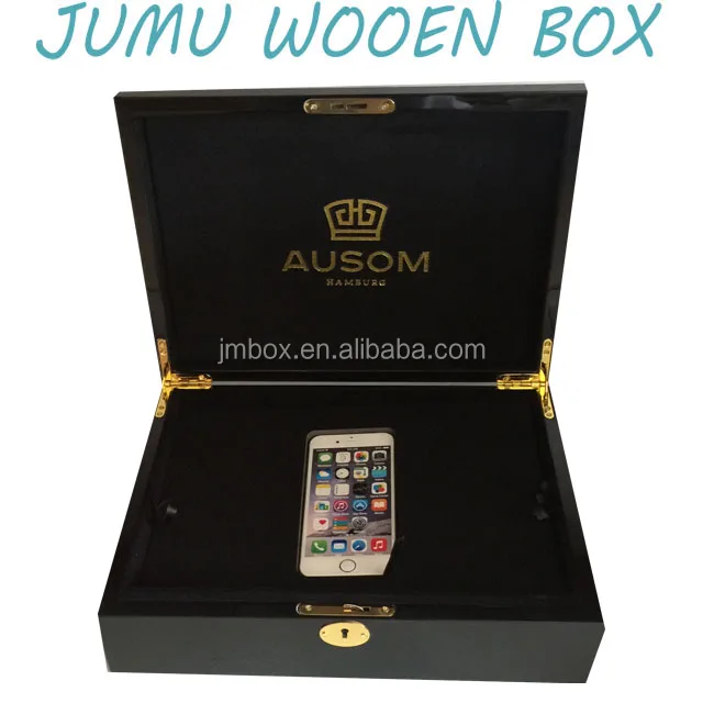 Piano black lacquer finish hot sale luxury wooden phone  box