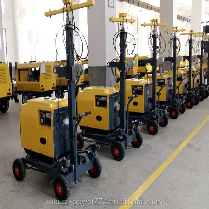 LED portable tower lighting lamp with trolley cart construction equipment for builders