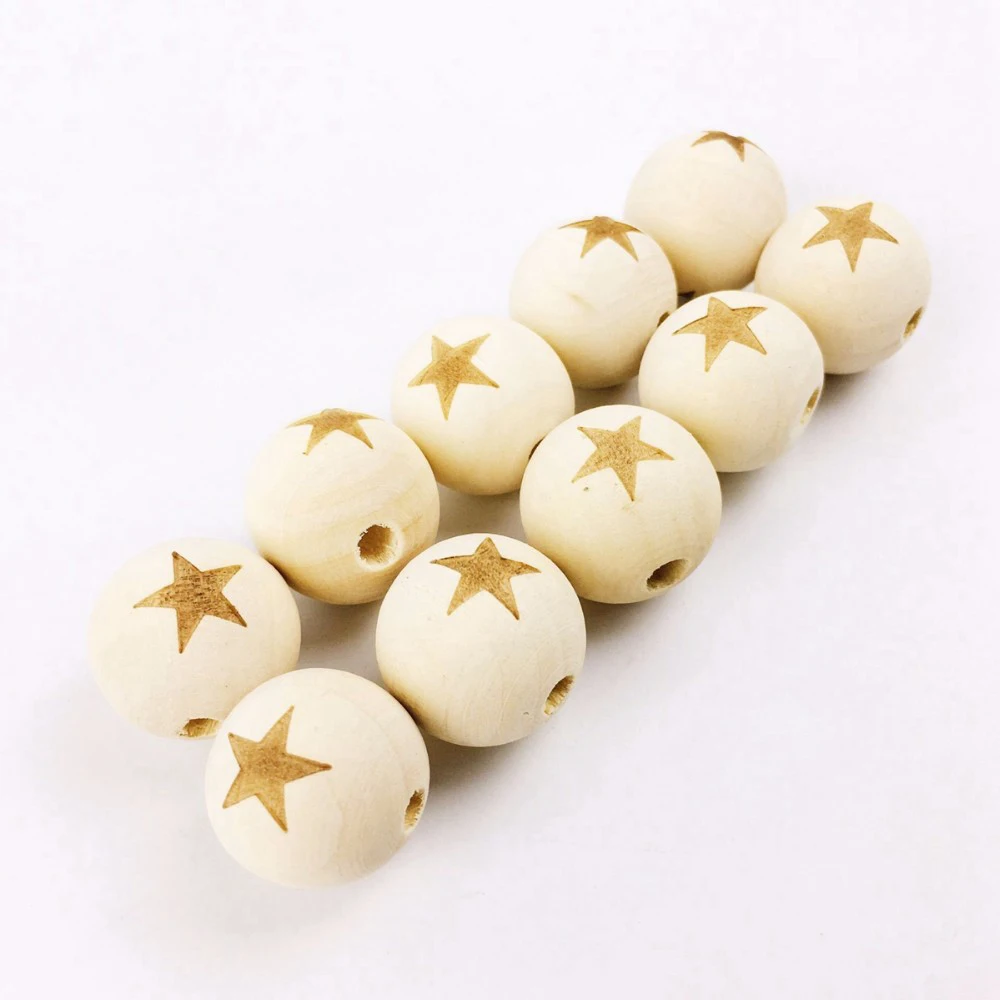 20mm Engraved Heart Wooden Round Teething Beads Wood Craft Beads For Make Necklaces