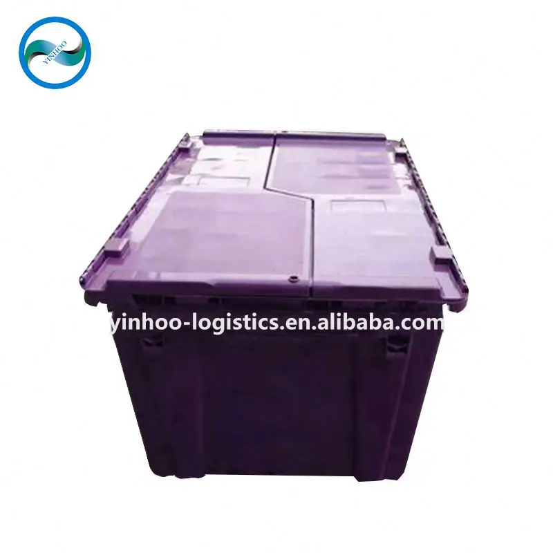 Custom PP plastic transport Storage Moving attached lid vegetable fruit tote box