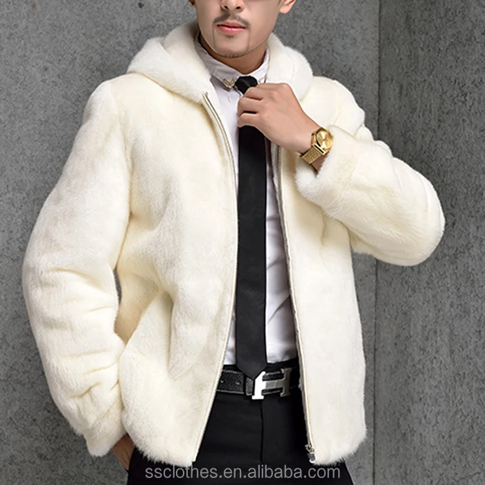 OEM service new style trendy men white faux mink fur coat
