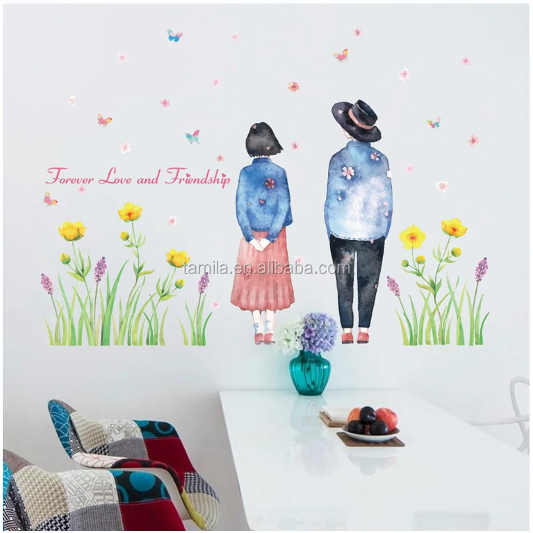 removable Eco-friendly PVC flower wall stickers for girl room home decoration wallpaper
