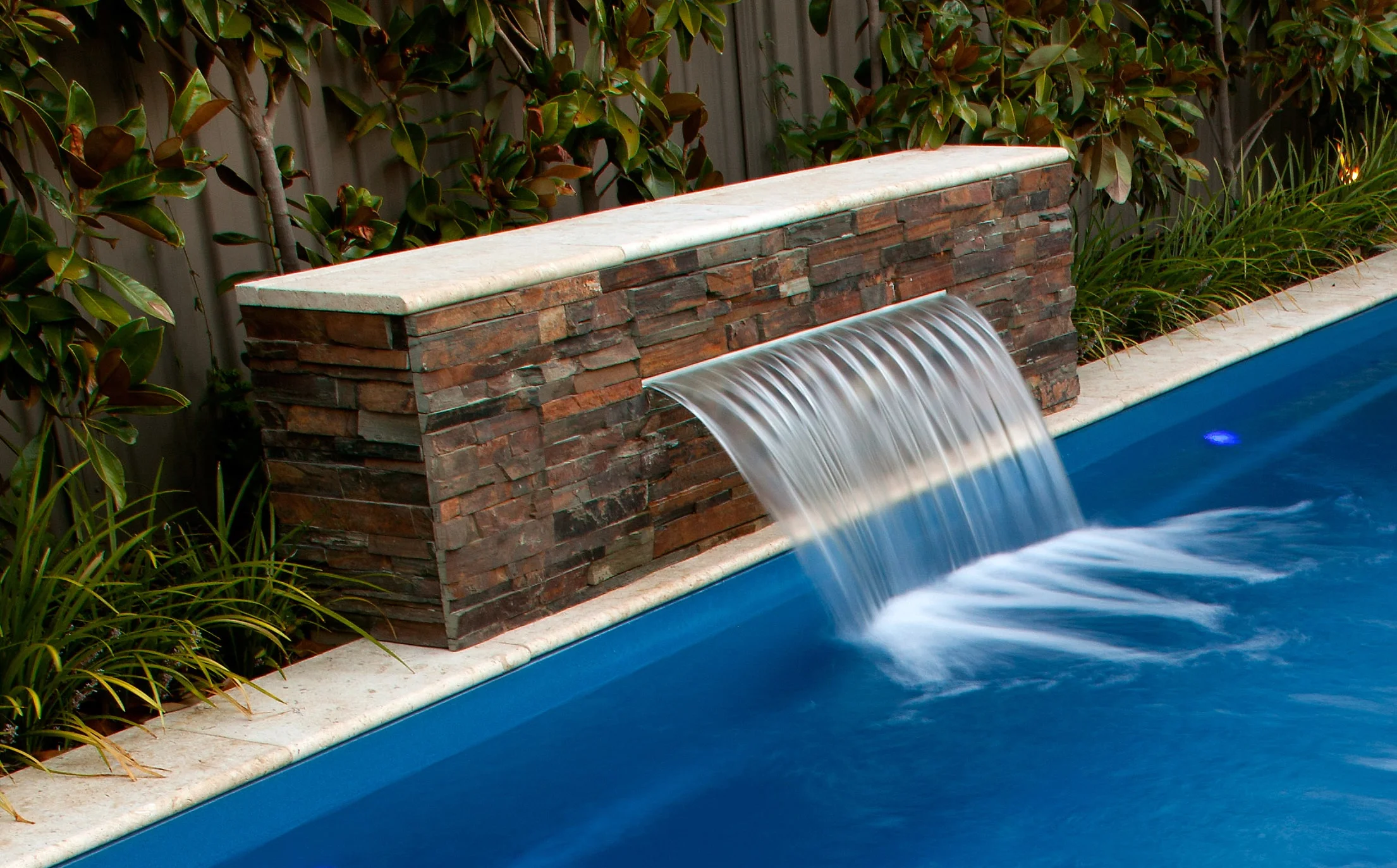stainless steel water spillway pool wall waterfall fountain with led light