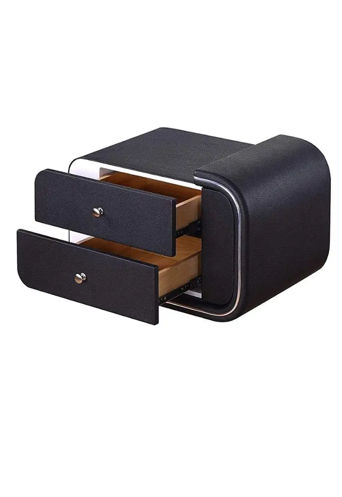 Upholstered Faux Leather Right Facing Nightstand with Chrome Drawer bedside table