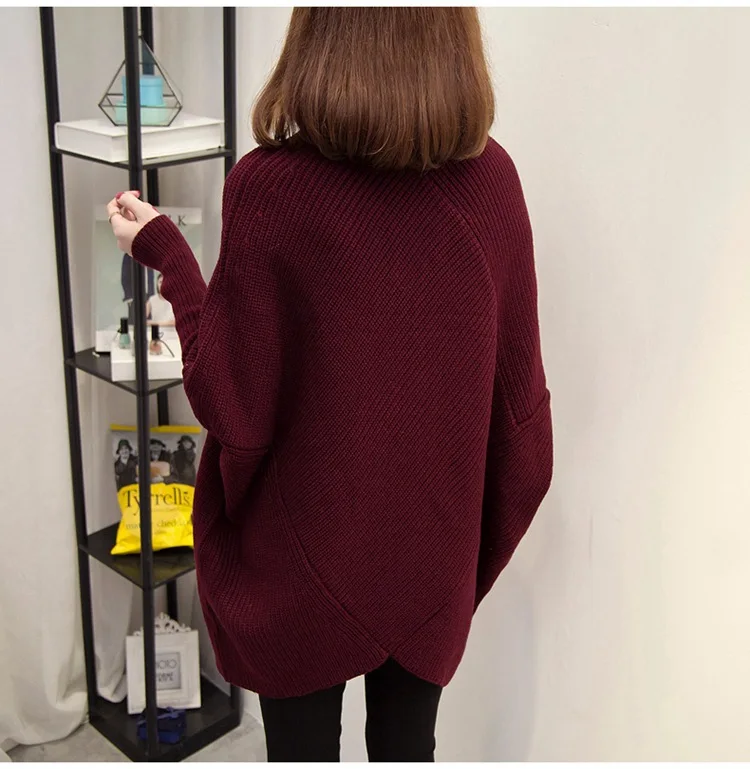  2019 лидер продаж высокое высокий отворачивающийся воротник с рукавами «летучая мышь» женский свитер пончо леди зимний толстый теплый вязаный свободный пуловер джемперы