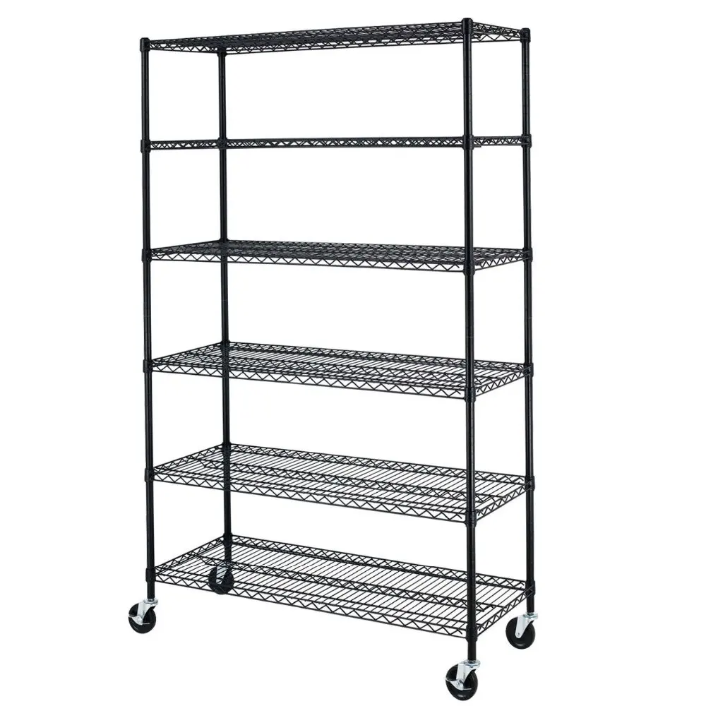 
chrome Commercial 6 Tier Steel Wire Shelving Rack with wheels 