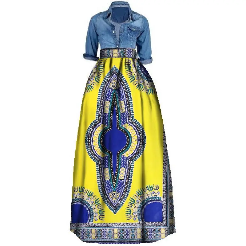 2018 hot sale new style wax print fabric african dress designs traditional long women skirt