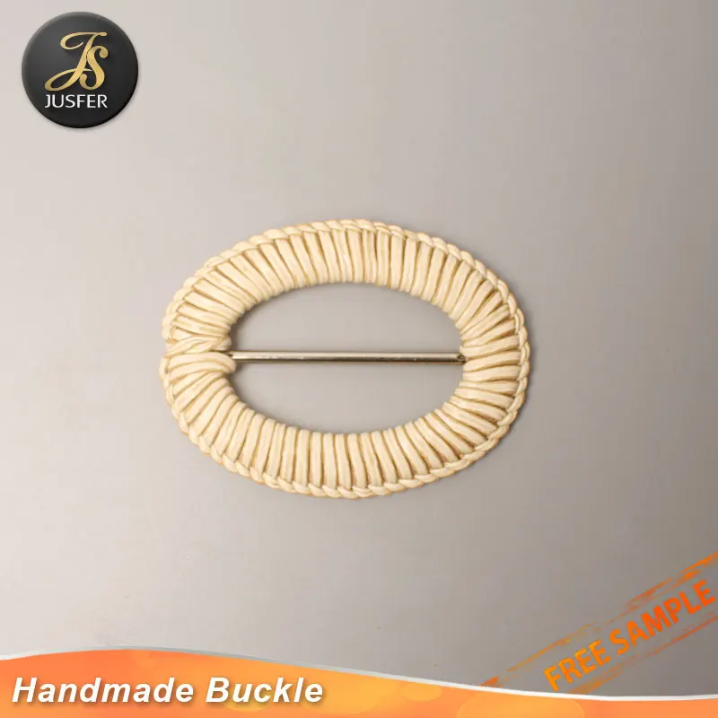 Round handmade weaving zinc alloy buckle with PE rattan
