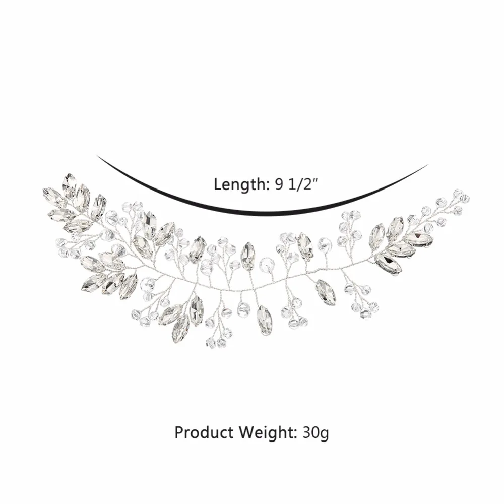 Handmade Rhinestone Crystal Wedding Hair Band Bridal Hair Bands for Wedding Hair Accessories Silver