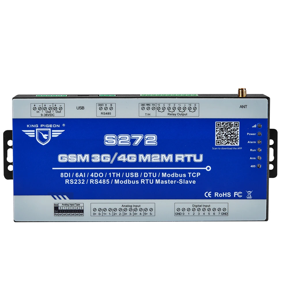 S275 8DI 6AI 4Relay 1RS485 Modbus RTU GSM GPRS 3G 4G SMS M2M IoT RTU
