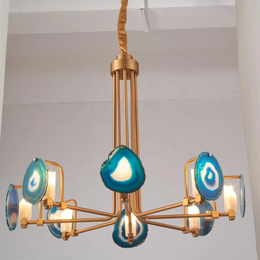 2019 new interior staircase decoration color agate iron-plated residential room lighting led chandelier