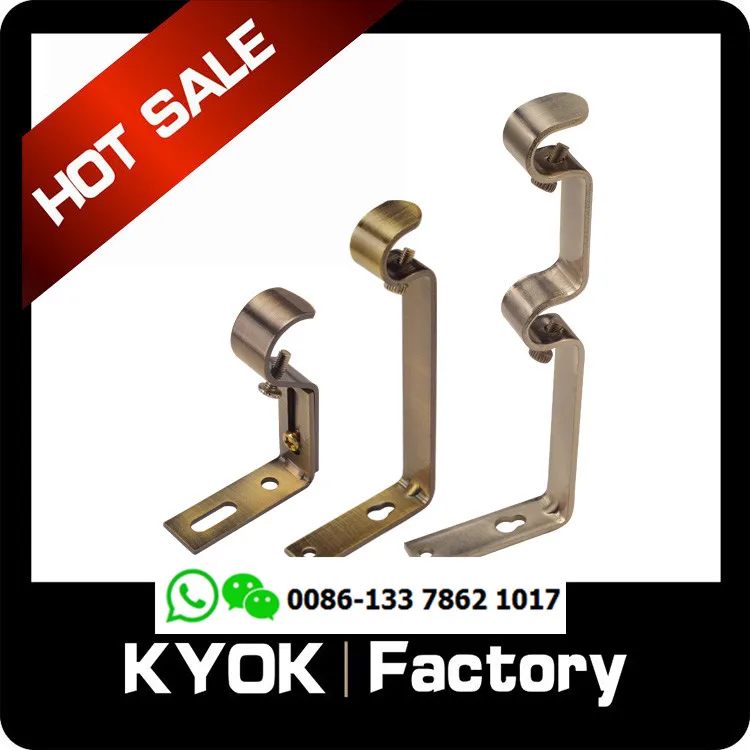 Curtain rod bracket side wall mounted thick Roman rod automatic buckle aluminum alloy iron wood grain double bracket