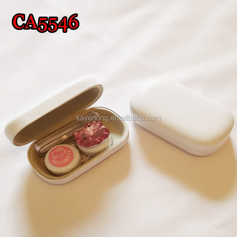 Pink Diamond and Kitty deco PU Cover Iron contact lens case, Small travel box CA5546