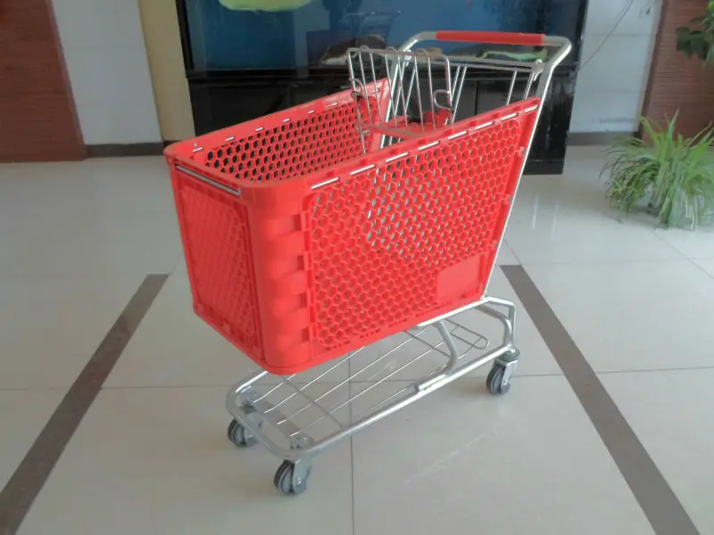 Прочная пластиковая корзина для супермаркета 100 л с красной пластиковой корзиной