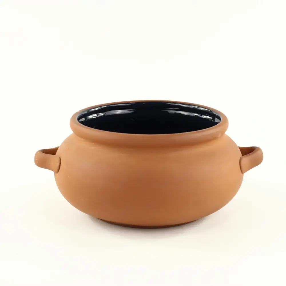 Inside Black blazed Terracotta food canister, Terracotta food pot with handle
