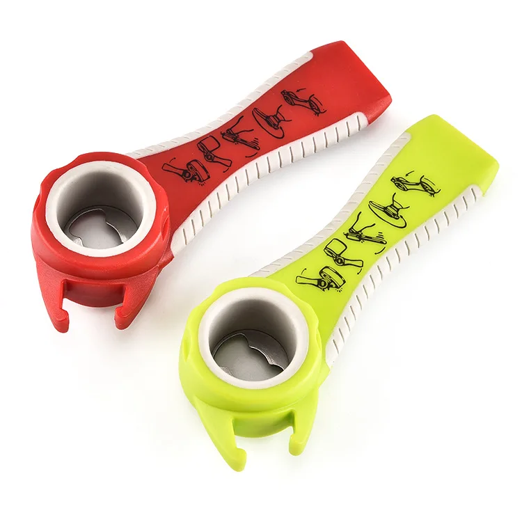 Wholesale multifunctional beel bottle opener 5-in-1 plastic safety manual can opener