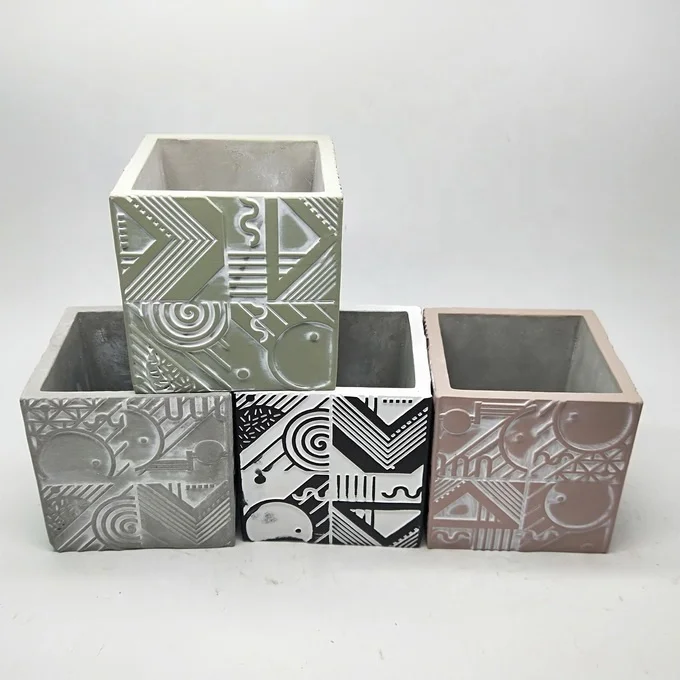 Square hand painting embossed special waterproof candle holder pot