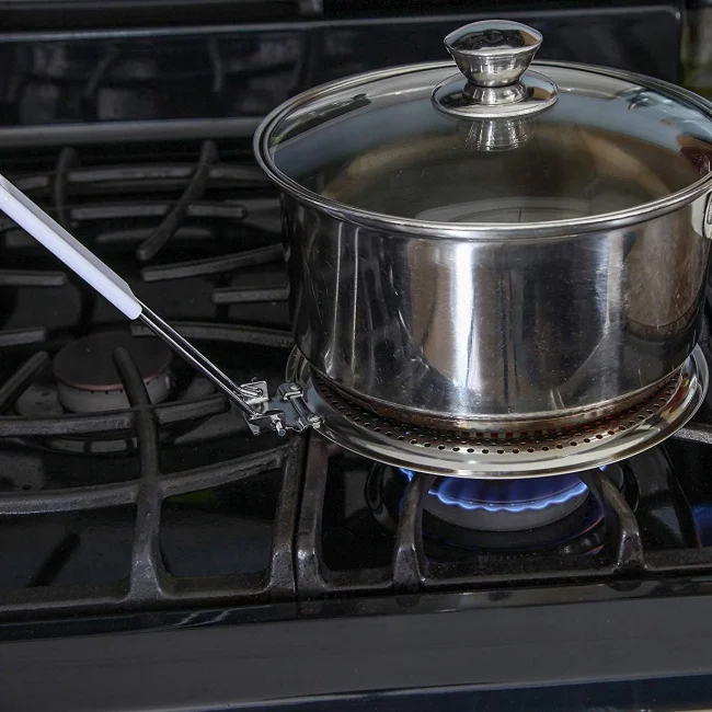 Food Grade Reusable 410#Stainless Steel Heat Diffuser Flame Guard Simmer Plate Gas Stove Tool with Plastic Handle