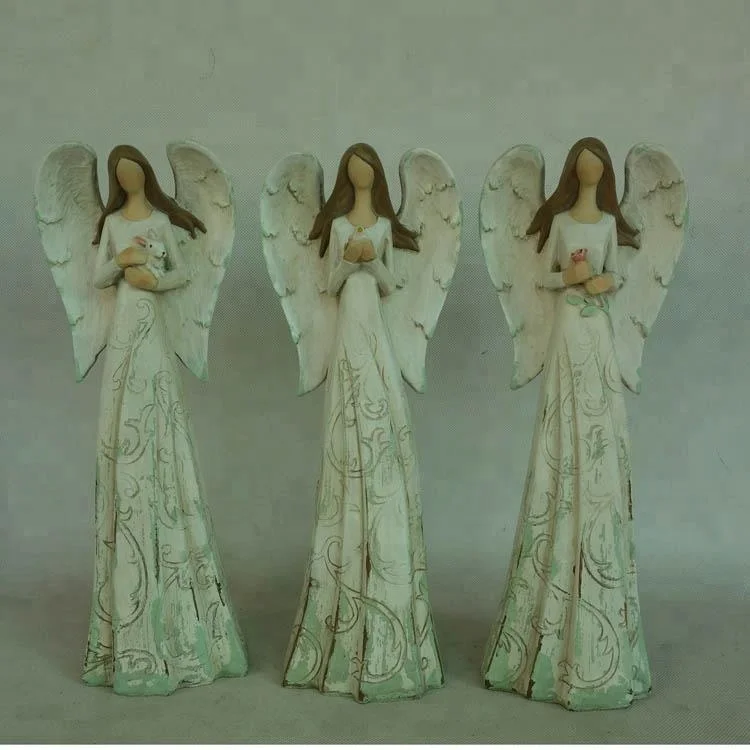 Полимерные антикварные фигурки ангелов светло-зеленого цвета для домашнего декора