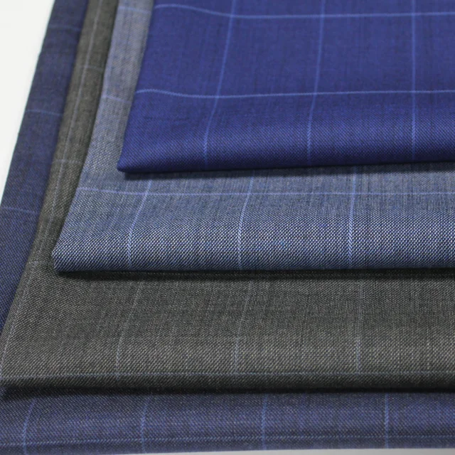 100% Merino worsted Wool suiting high quality classical window pane fabrics for ready to ship