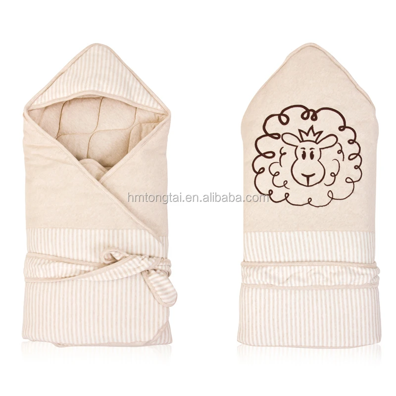 
GOTS organic natural colored cotton baby swaddle baby blanket cute sheep brown style 