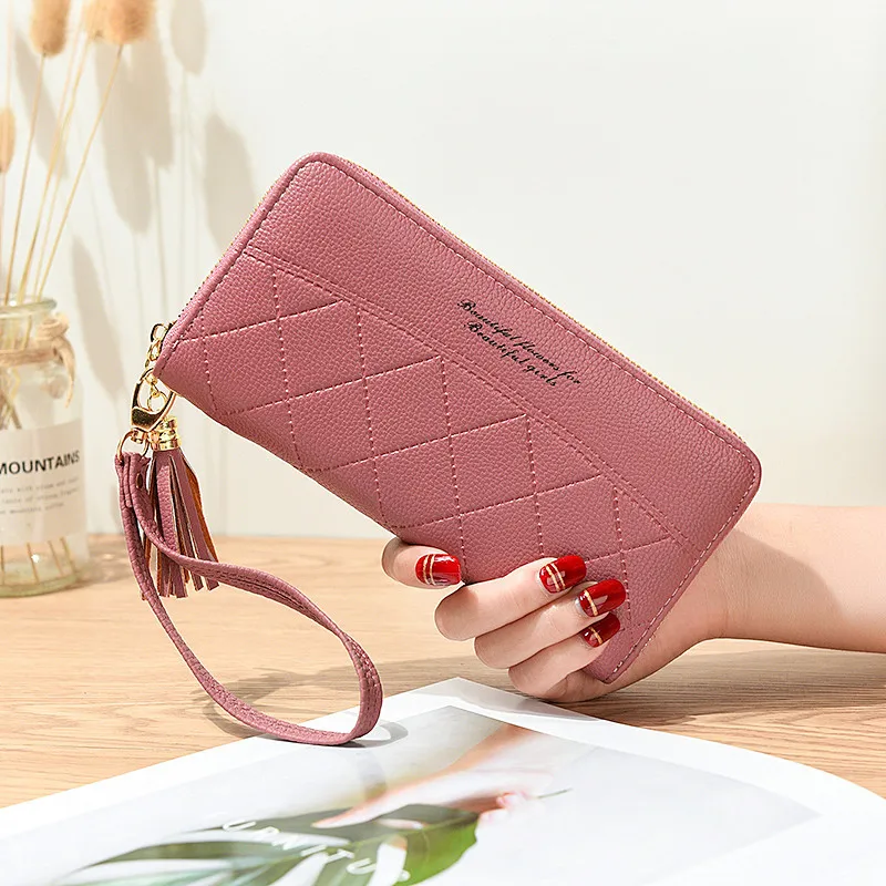 FD1025 Korea Style Women Lady Clutch High Quality Embossed PU Colourful Elegant Zipper Leather Wallet