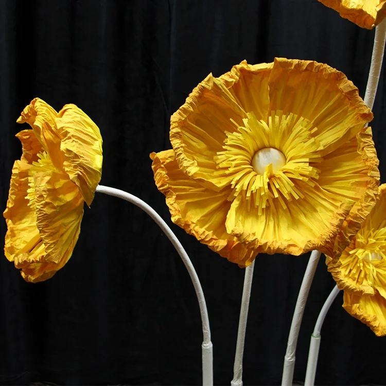 
New China handmade wholesale high quality yellow standing poppy flowers for wedding party decoration 