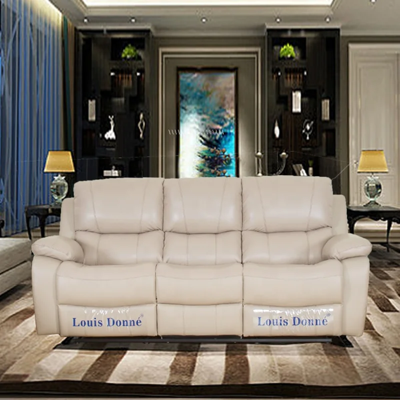 China Canape de salon 3 places cuir Beige Leather 3 Seat Couch Living Room Recliner Sofa