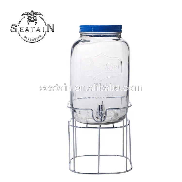 3.5L Ice Cold Drink Glass Beverage Dispenser with Metal Stand