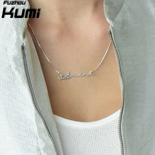 Signature Style Name Necklace Customized Minimalist Jewelry 925 Silver 14k 18k Gold Plated