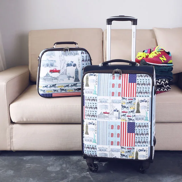 
Wholesale trolley suitcase set makeup bag PU luggage set 