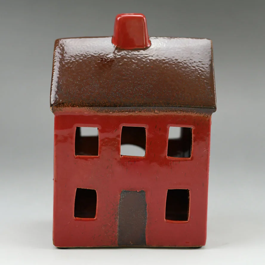 Красный керамический подсвечник в форме домика для украшения оптовая